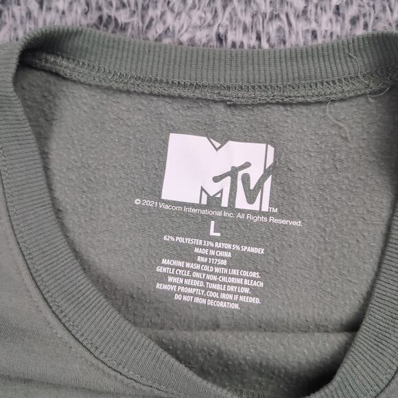 MTV Sweater Womens Large Green Crew Neck Graphic Logo Sweatshirt Casual Retro - Picture 2 of 6